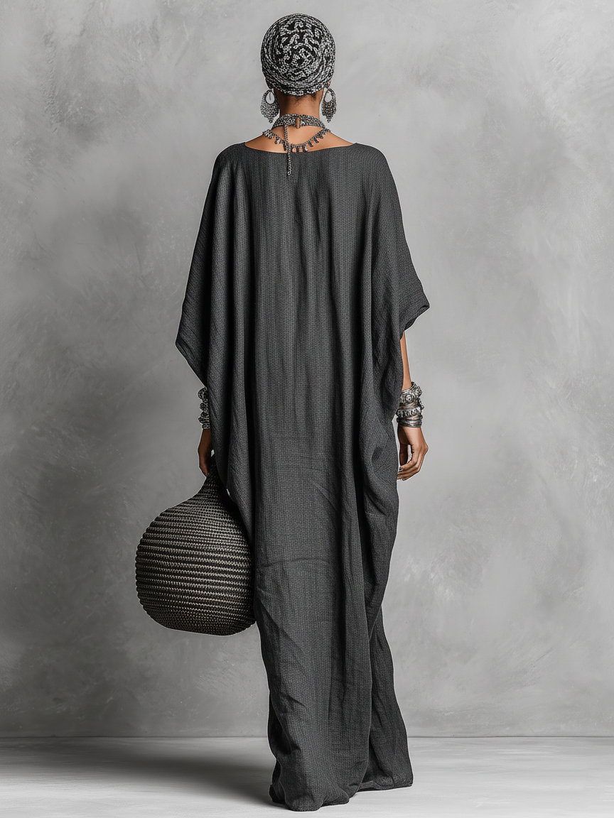 Women's Loose Cotton And Linen Batwing Sleeve Maxi Dress