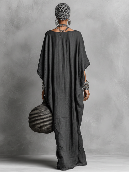 Women's Loose Cotton And Linen Batwing Sleeve Maxi Dress