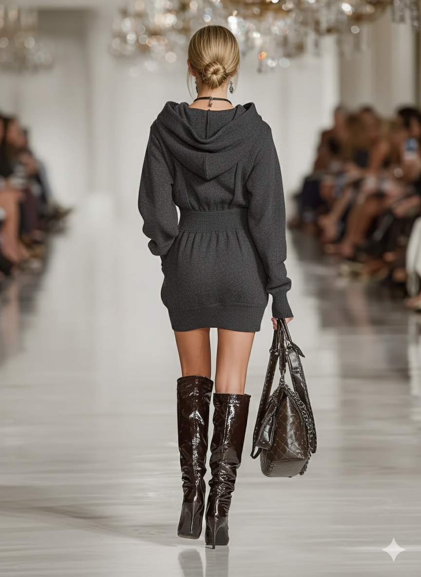 Women's Minimalist Sports Hooded Waist Mini Dress