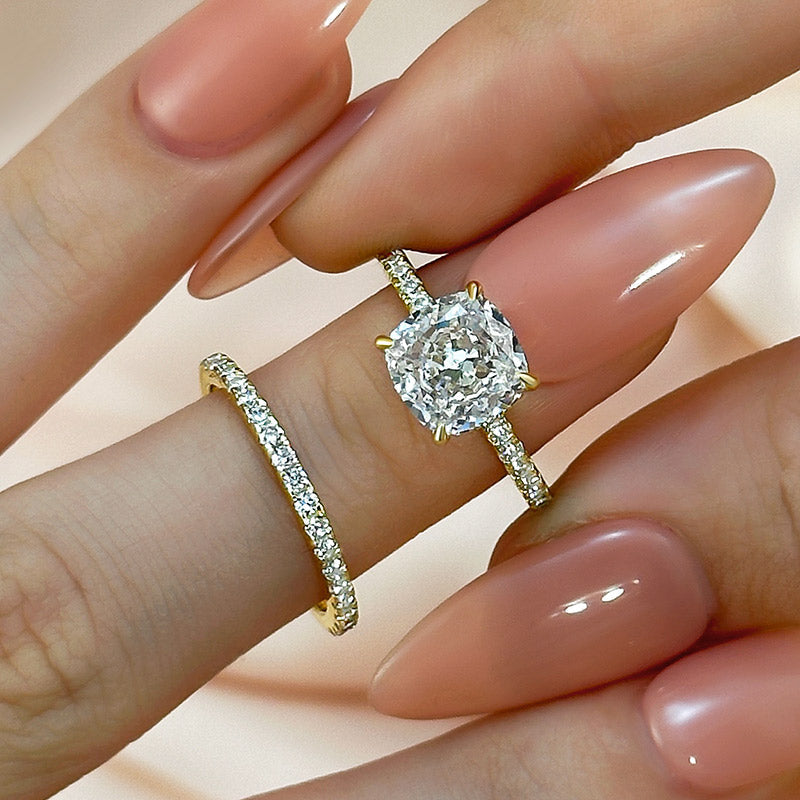 Brautring-Set mit Kissenfassung, 2-teilig | Gold