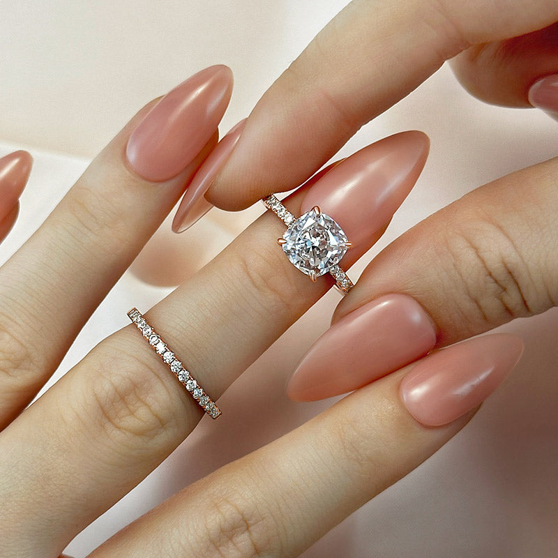 Conjunto de anéis com almofada nupcial 2 peças | Ouro rosé