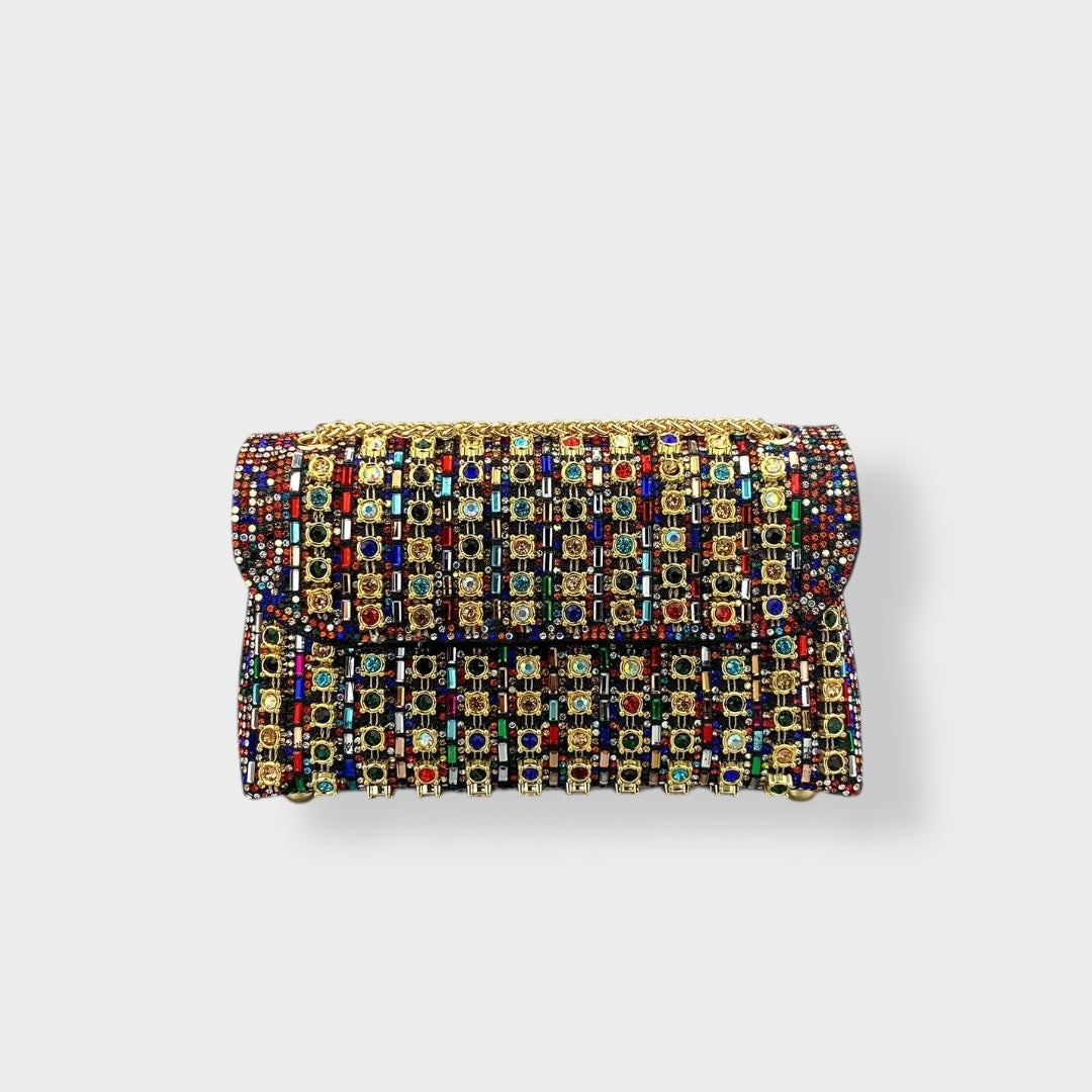 Stellina | Elegante Schultertasche mit Kette und farbigen Diamanten