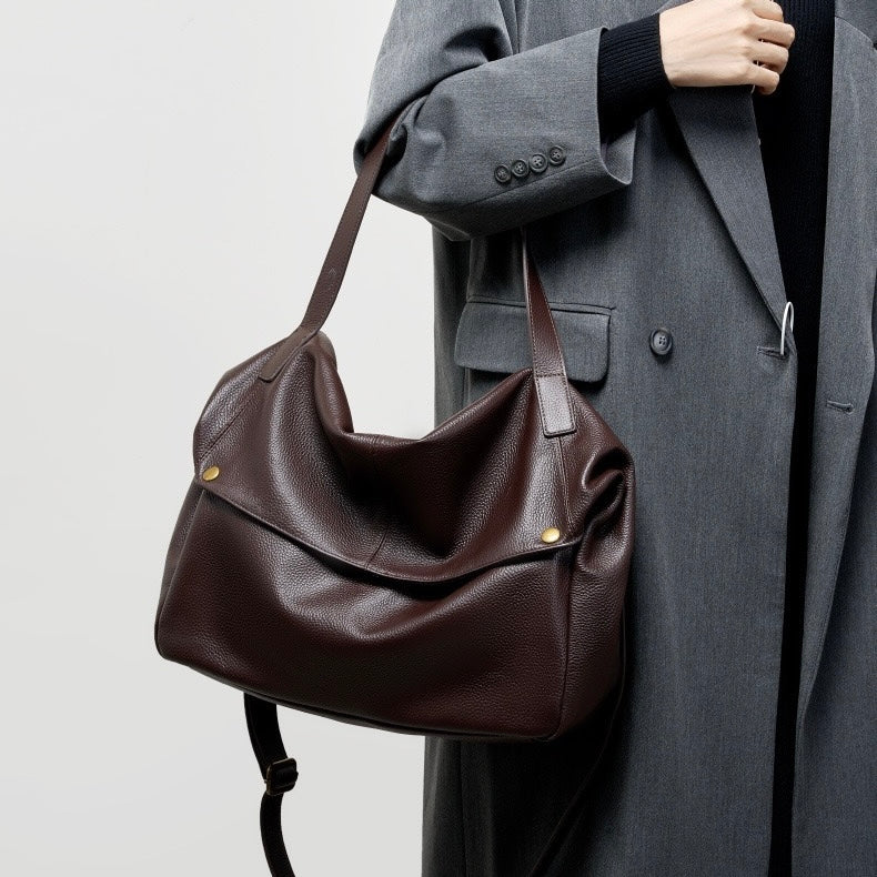 Adriani | Bolsa minimalista retrô macia de couro legítimo para uso diário