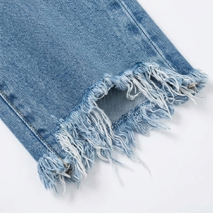 Jimena | Retro Fringed Cropped Straight Leg Jeans
