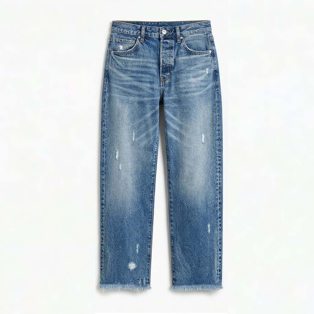 Jimena | Retro Fringed Cropped Straight Leg Jeans