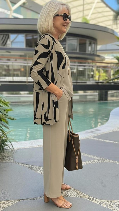 Zara | Brown Round Neck Three Piece Set