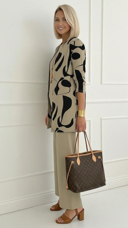 Zara | Brown Round Neck Three Piece Set