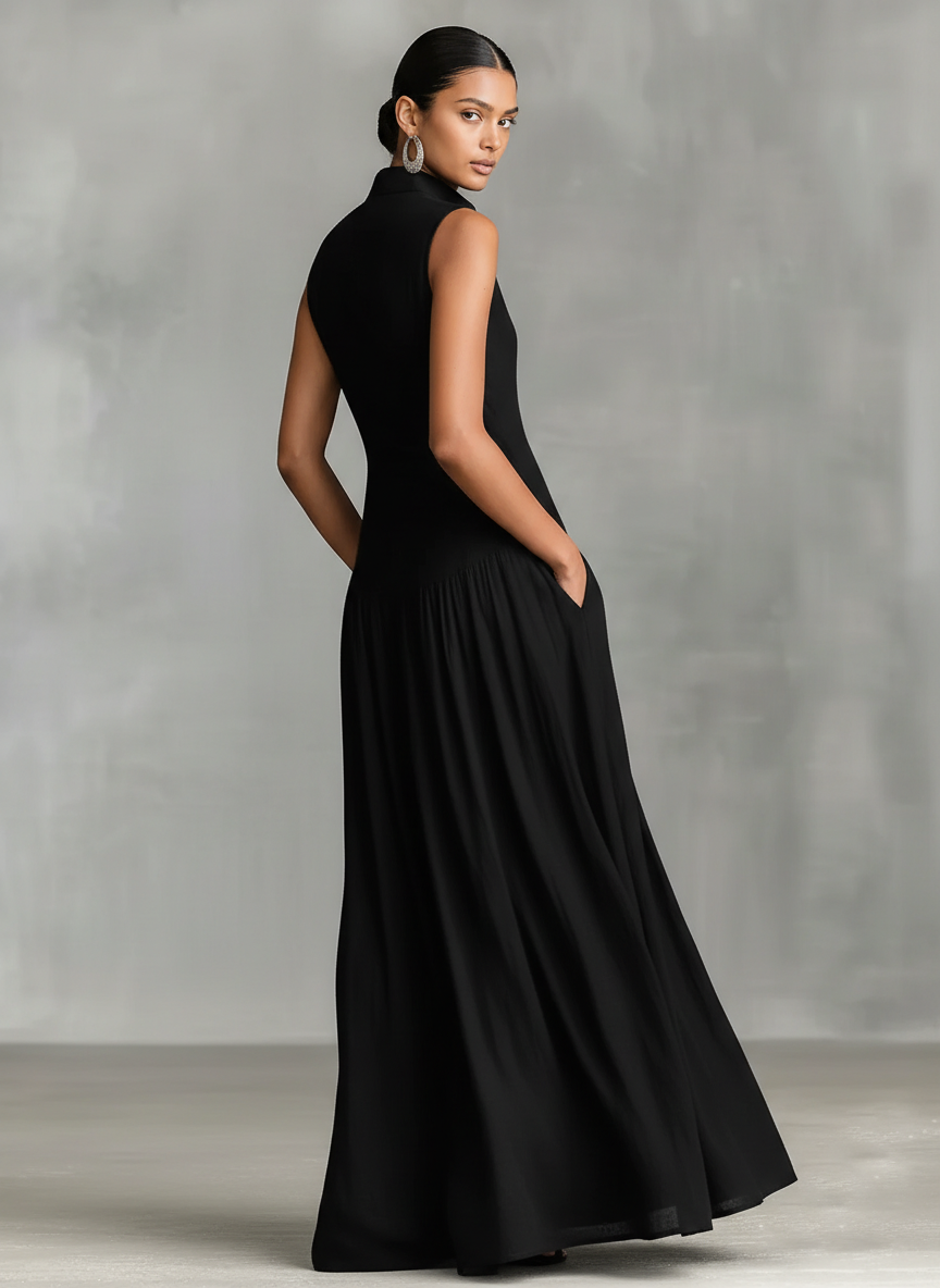 Vestido largo minimalista de mezcla de lino sin mangas para mujer