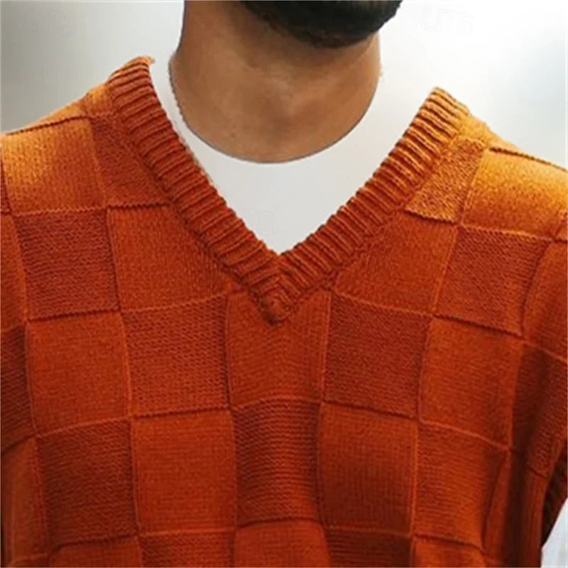 Men's Knitted Sweater Vest Textured V-Neck Design
