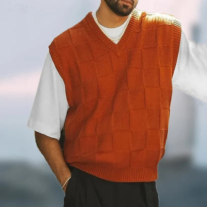 Men's Knitted Sweater Vest Textured V-Neck Design