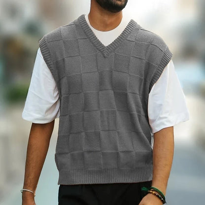 Men's Knitted Sweater Vest Textured V-Neck Design