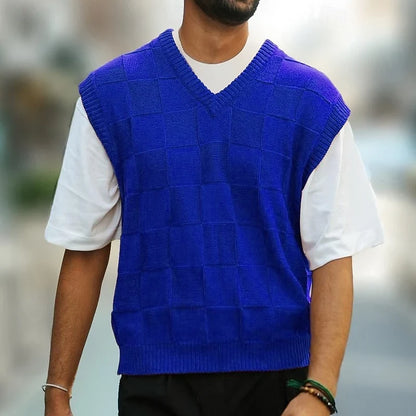 Men's Knitted Sweater Vest Textured V-Neck Design