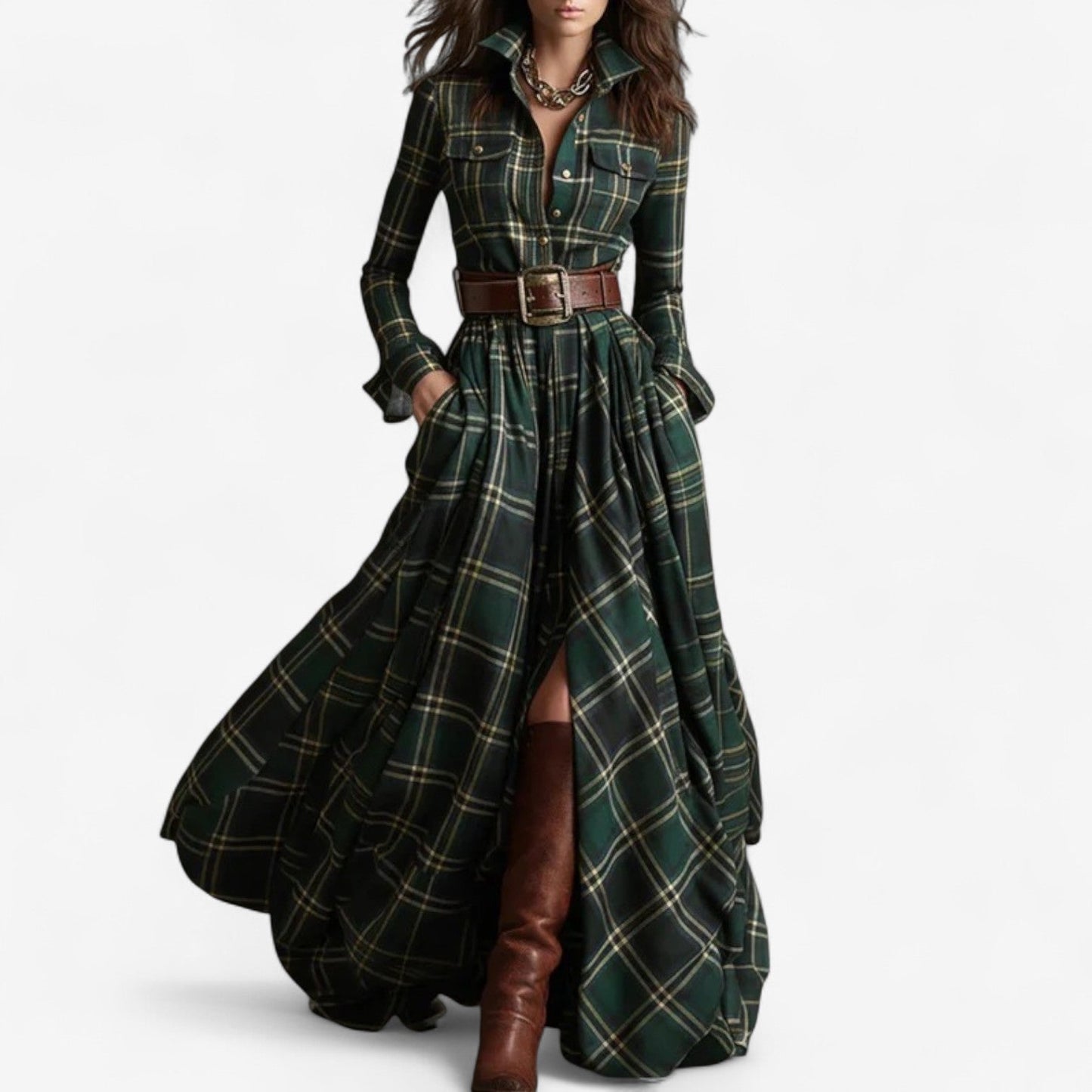 Zeitloses Karomuster-Maxikleid – Rustikale und raffinierte Eleganz