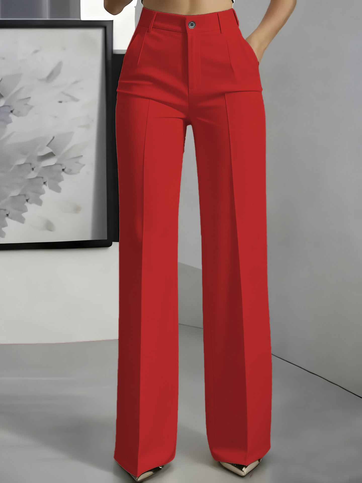High waisted straight leg minimalist suit pants
