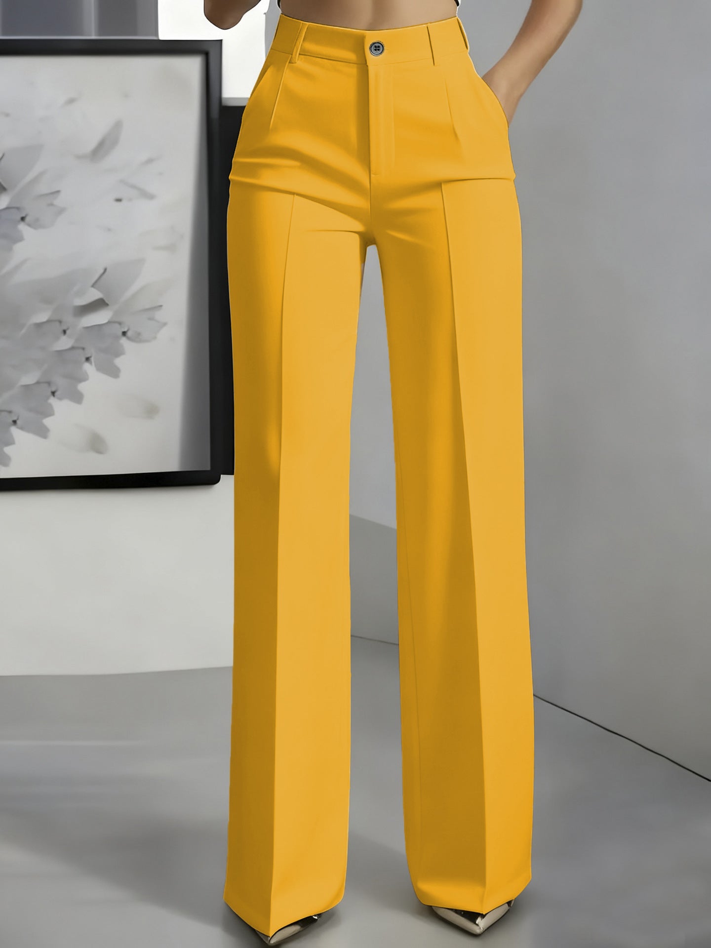 High waisted straight leg minimalist suit pants