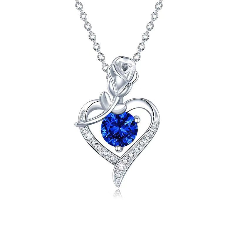Collar de corazón de zafiro y rosa | Oro blanco
