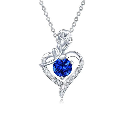 Collar de corazón de zafiro y rosa | Oro blanco
