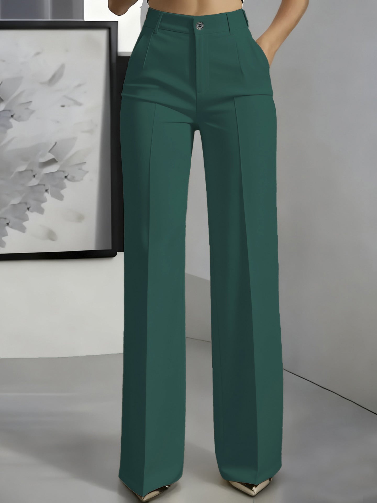 High waisted straight leg minimalist suit pants