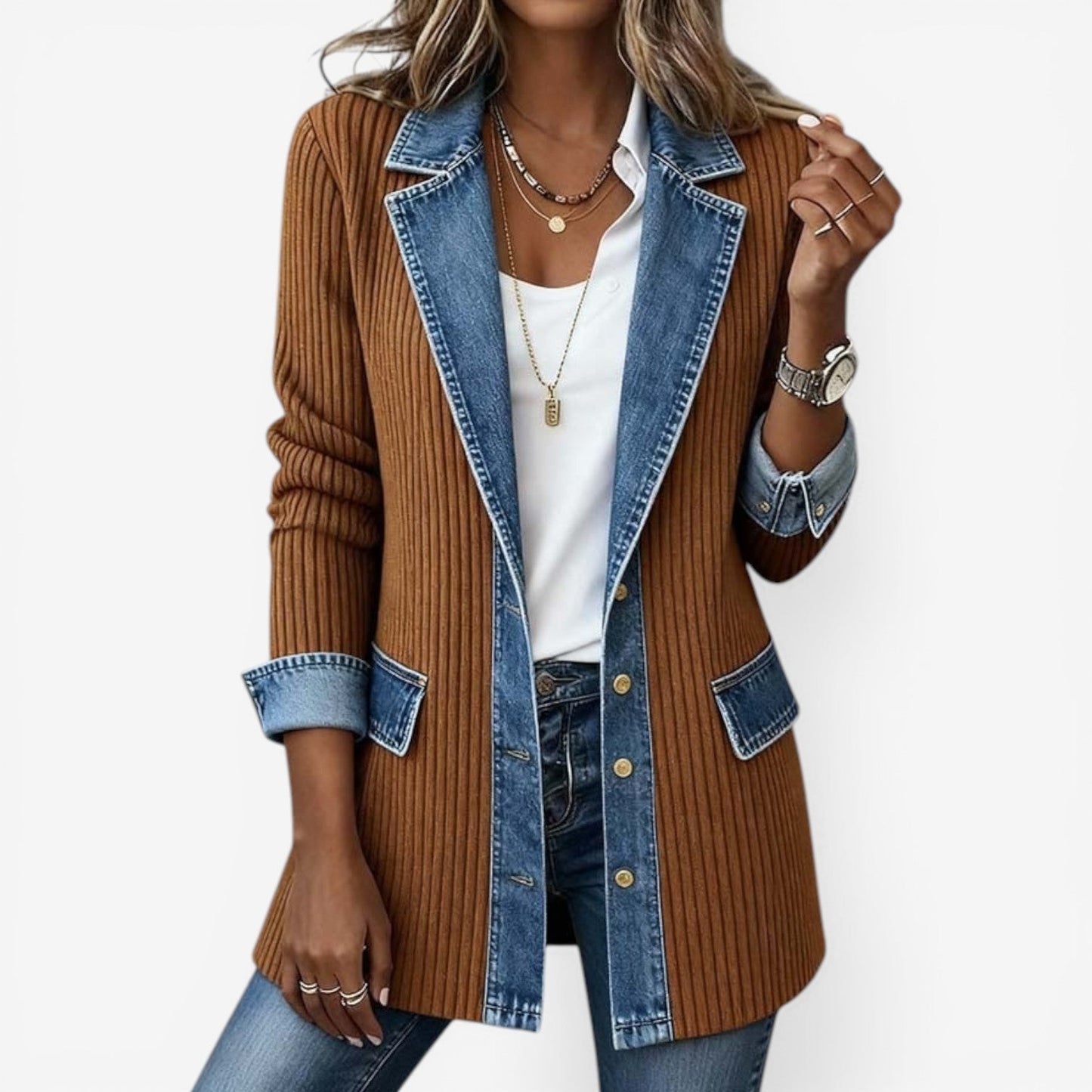 Emilia | Blazer en mezclilla combinada