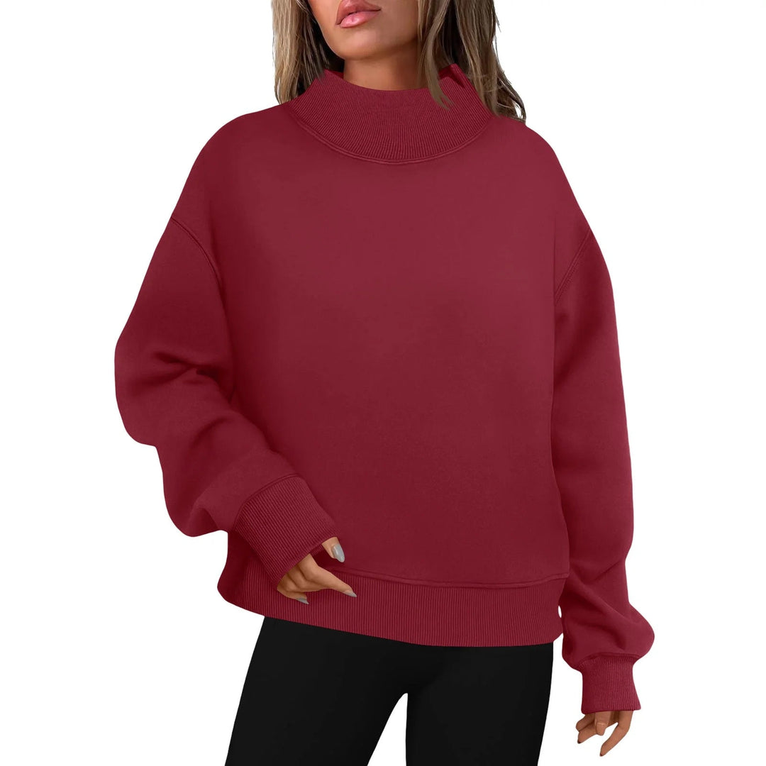 LESLY™ - Sudadera de cuello alto extragrande para mujer, manga larga, tipo pulóver