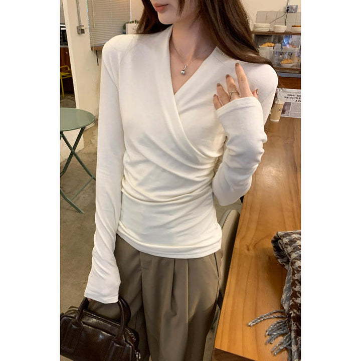 LINA™ - Blusa cruzada de manga larga para mujer, para uso casual y de oficina