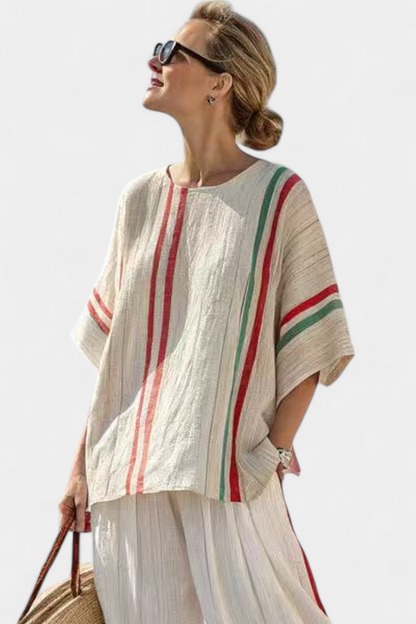 Truvane | Blusa estampada bohemia cómoda y pantalones holgados