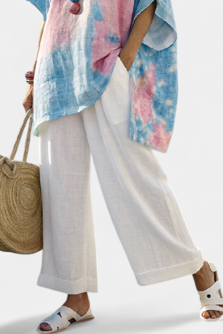 Vantrel | Blusa cómoda y holgada de lino y pantalones de bambú a rayas