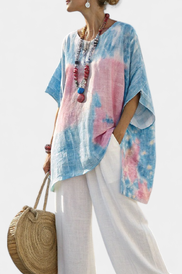 Vantrel | Blusa cómoda y holgada de lino y pantalones de bambú a rayas