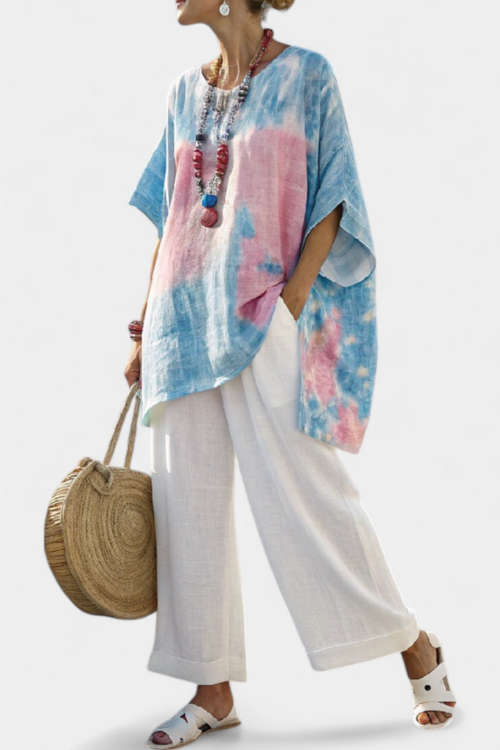 Vantrel | Blusa cómoda y holgada de lino y pantalones de bambú a rayas