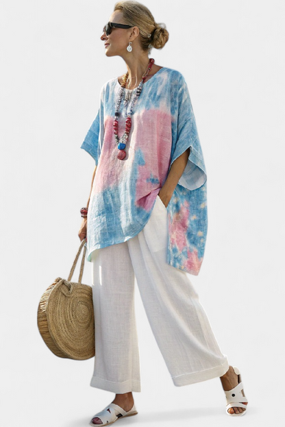Vantrel | Blusa cómoda y holgada de lino y pantalones de bambú a rayas