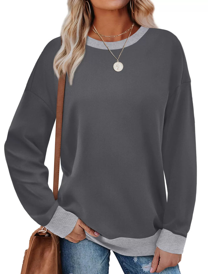 MARGARET™ - Sudadera túnica de manga larga con cuello redondo y ribete en contraste