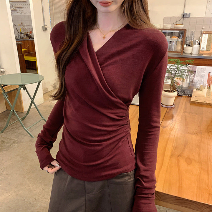 LINA™ - Blusa cruzada de manga larga para mujer, para uso casual y de oficina