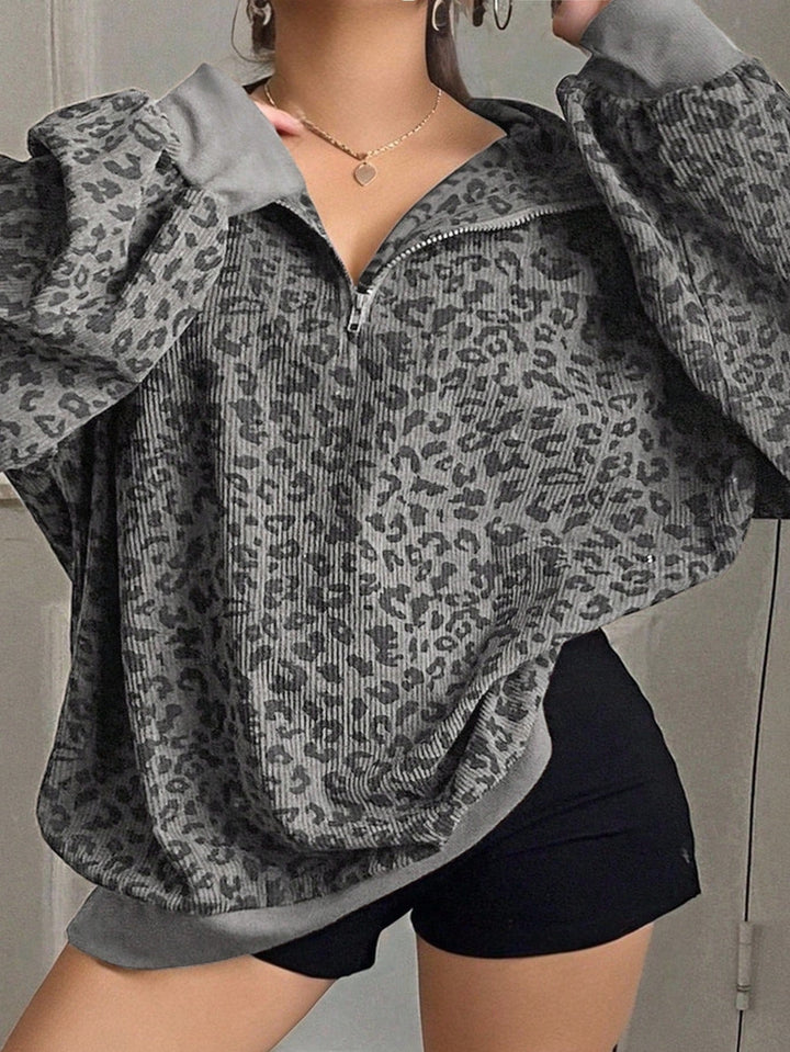SAVANNAH™ - Moletom Casual com Zíper e Estampa de Onça para o Outono