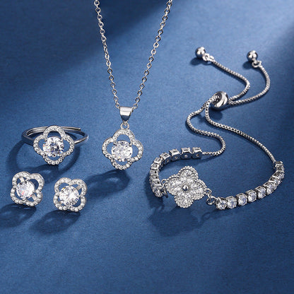 Set de dijes de trébol Aria | Oro blanco