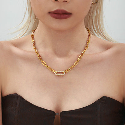 Pavé-Schmuckset mit klobiger Gliederkette | Gold