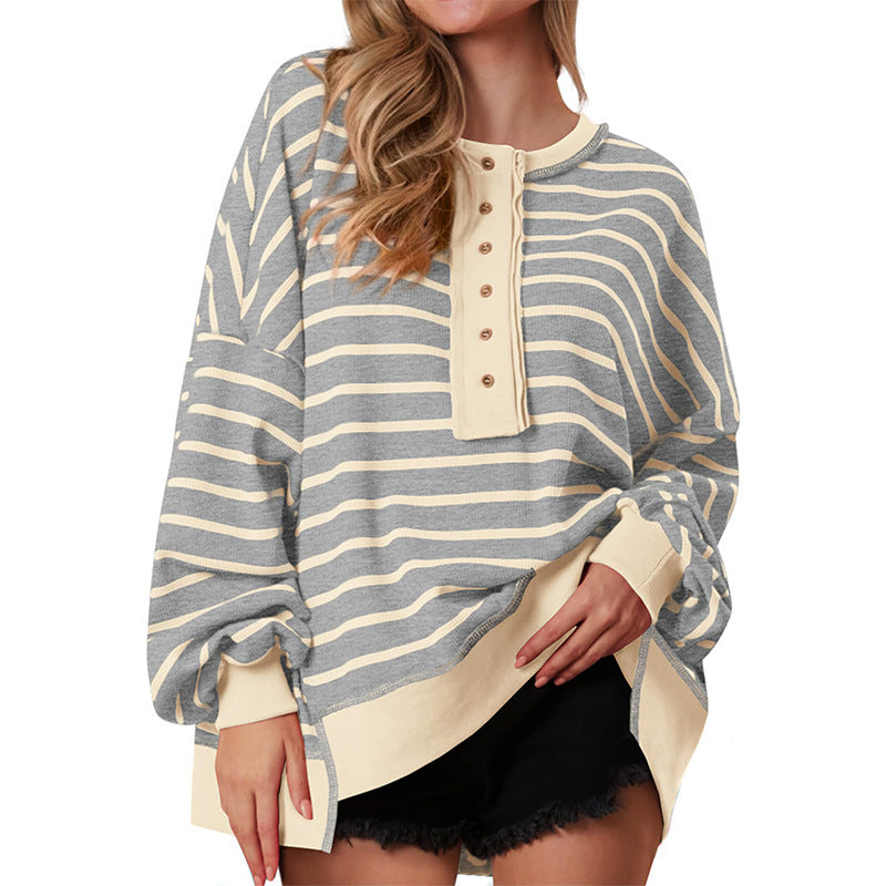 POLANA™ - Moletom Casual Listrado Oversized de Manga Longa
