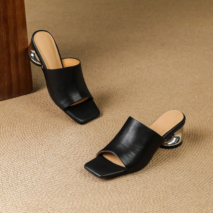 Virelle Curve Læder Mule Hæle