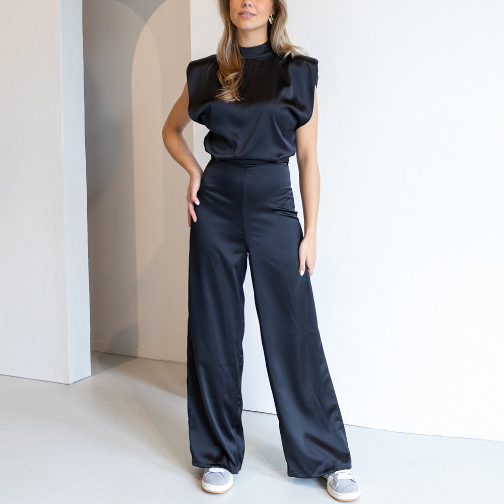 Catharina | Women's Jumpsuit – Luxe Satin Look, Sleeveless, Wide Legs, Open Back