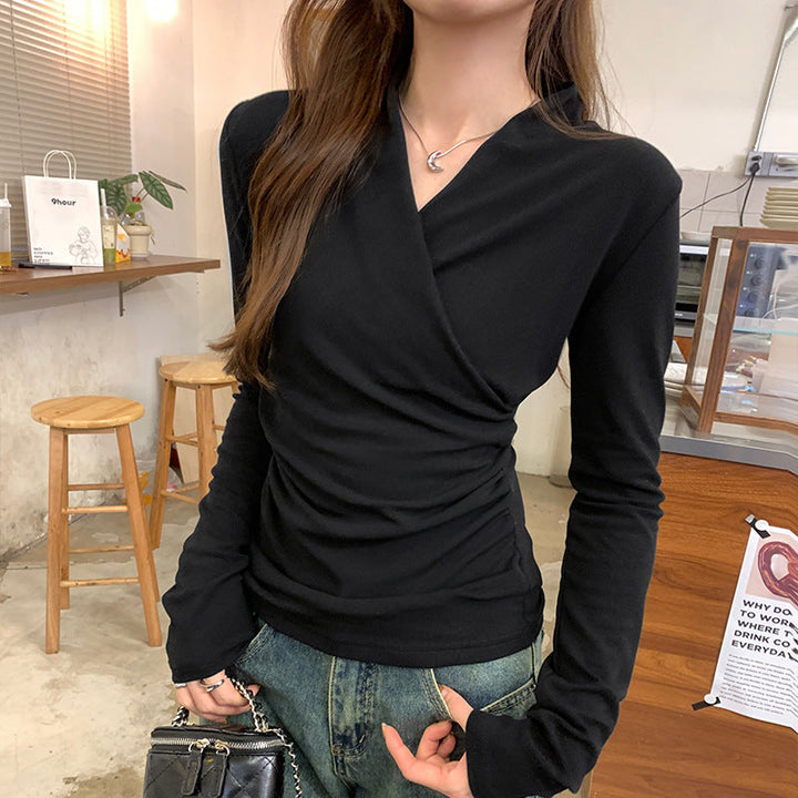 LINA™ - Blusa cruzada de manga larga para mujer, para uso casual y de oficina
