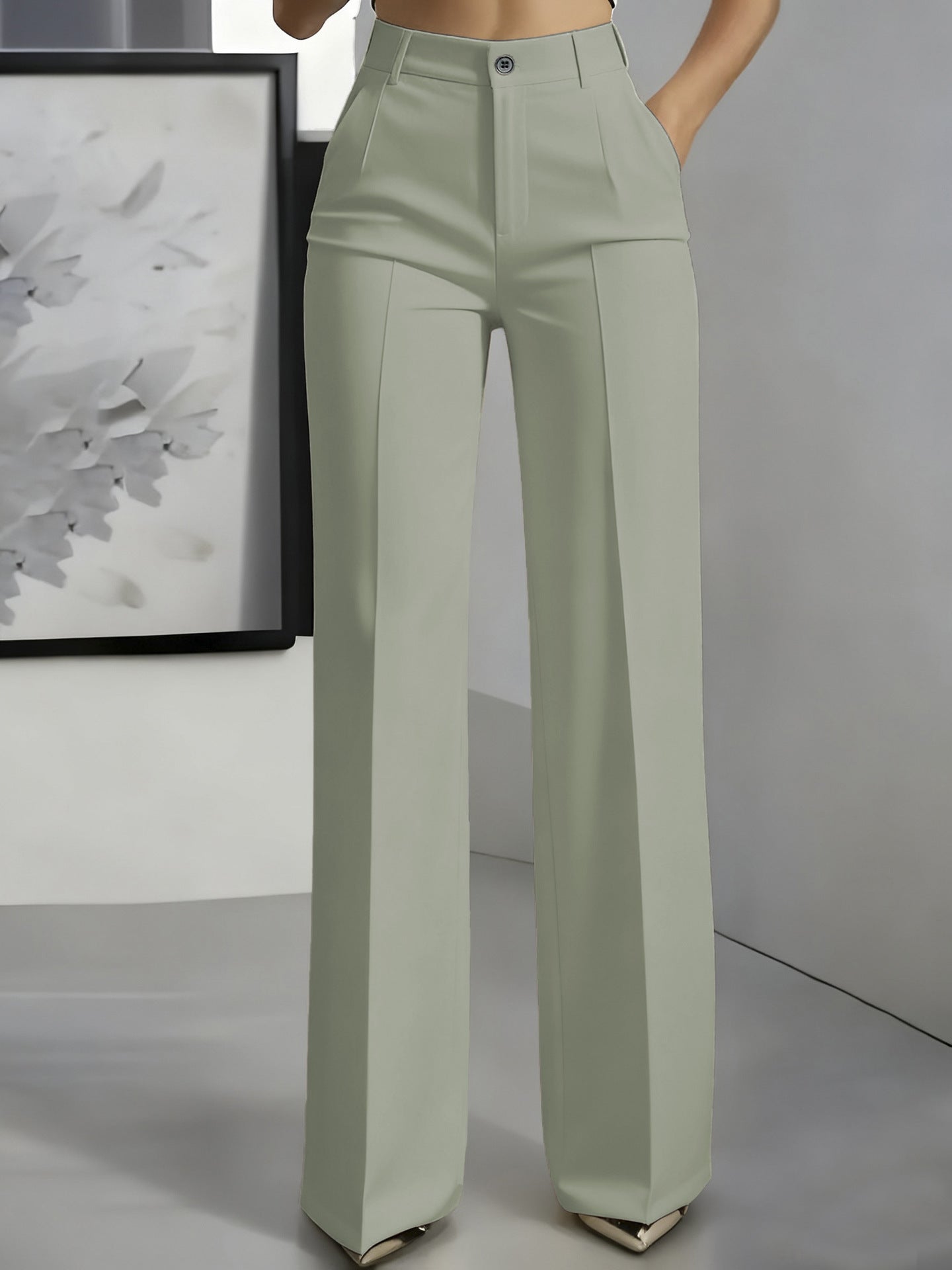 High waisted straight leg minimalist suit pants