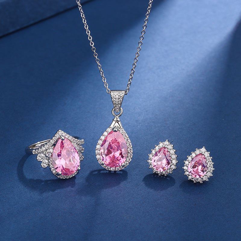 Conjunto Aria Teardrop Rosa | Ouro branco
