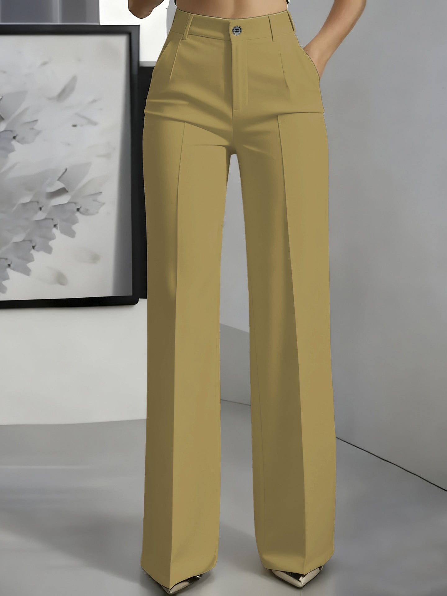 High waisted straight leg minimalist suit pants