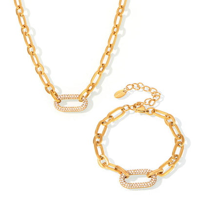 Pavé-Schmuckset mit klobiger Gliederkette | Gold