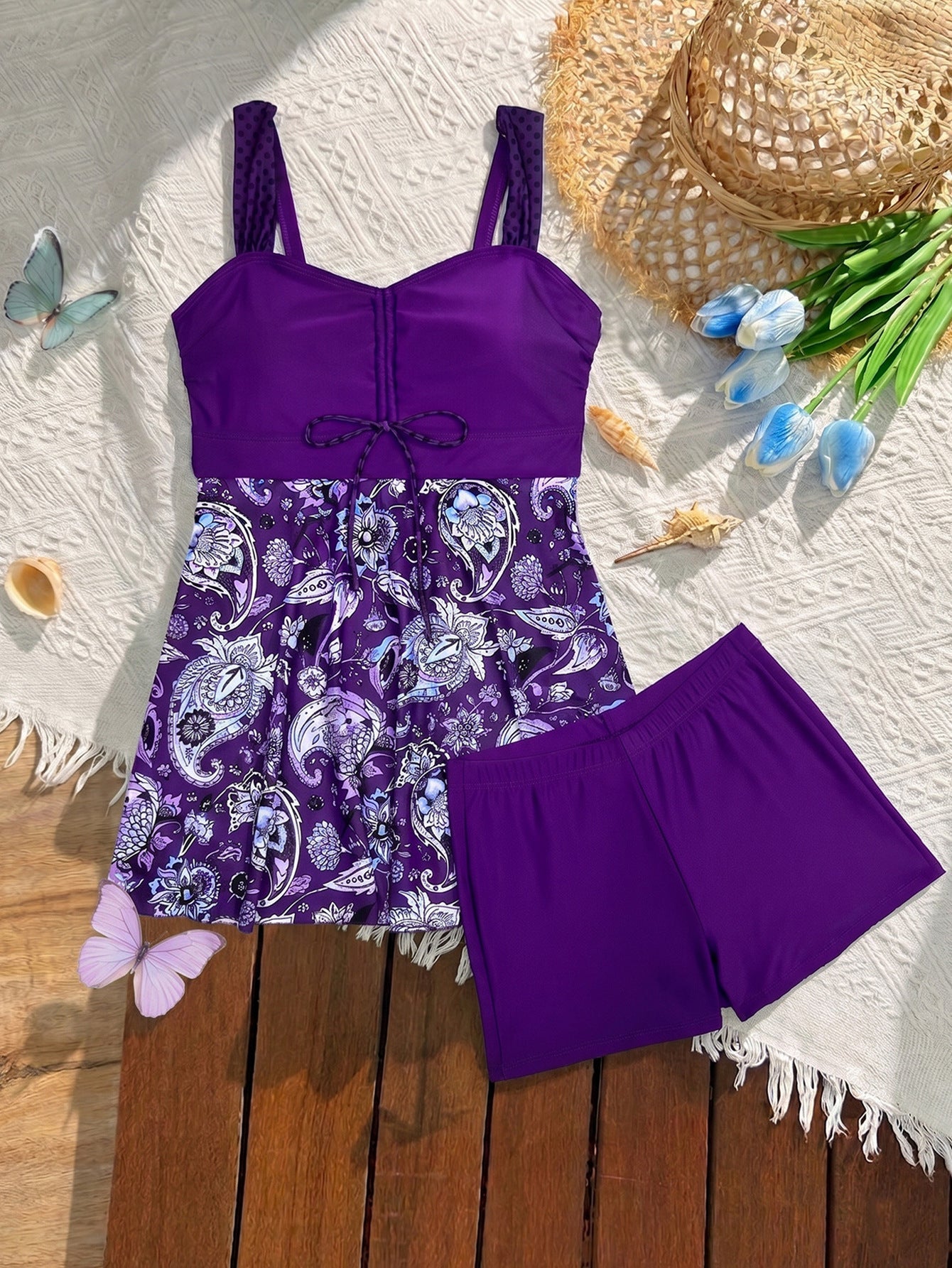 Floral V-Neck Swimdress & Two-Piece Tankini