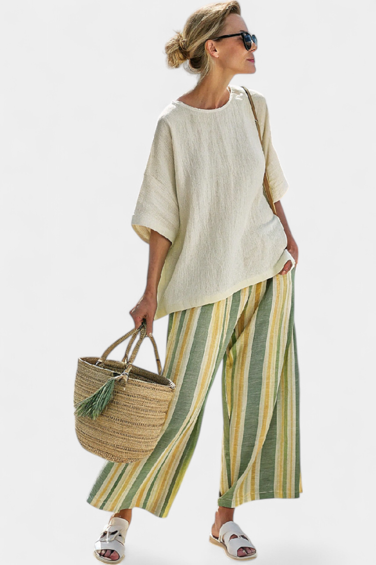 Ellowyn | Elegantes Oberteil und gestreifte Leinenhose