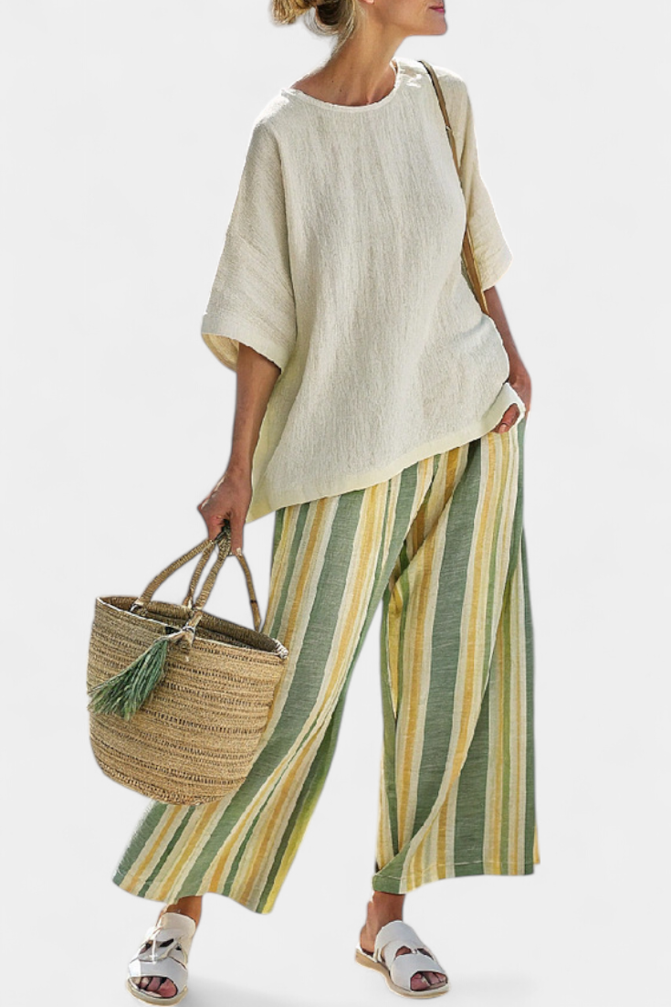Ellowyn | Elegantes Oberteil und gestreifte Leinenhose