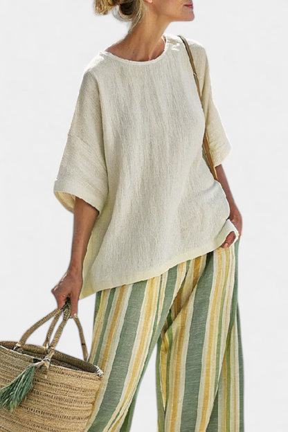 Ellowyn | Elegantes Oberteil und gestreifte Leinenhose