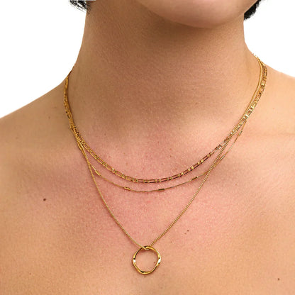 Collar de tres filas con círculos abiertos | Dorado