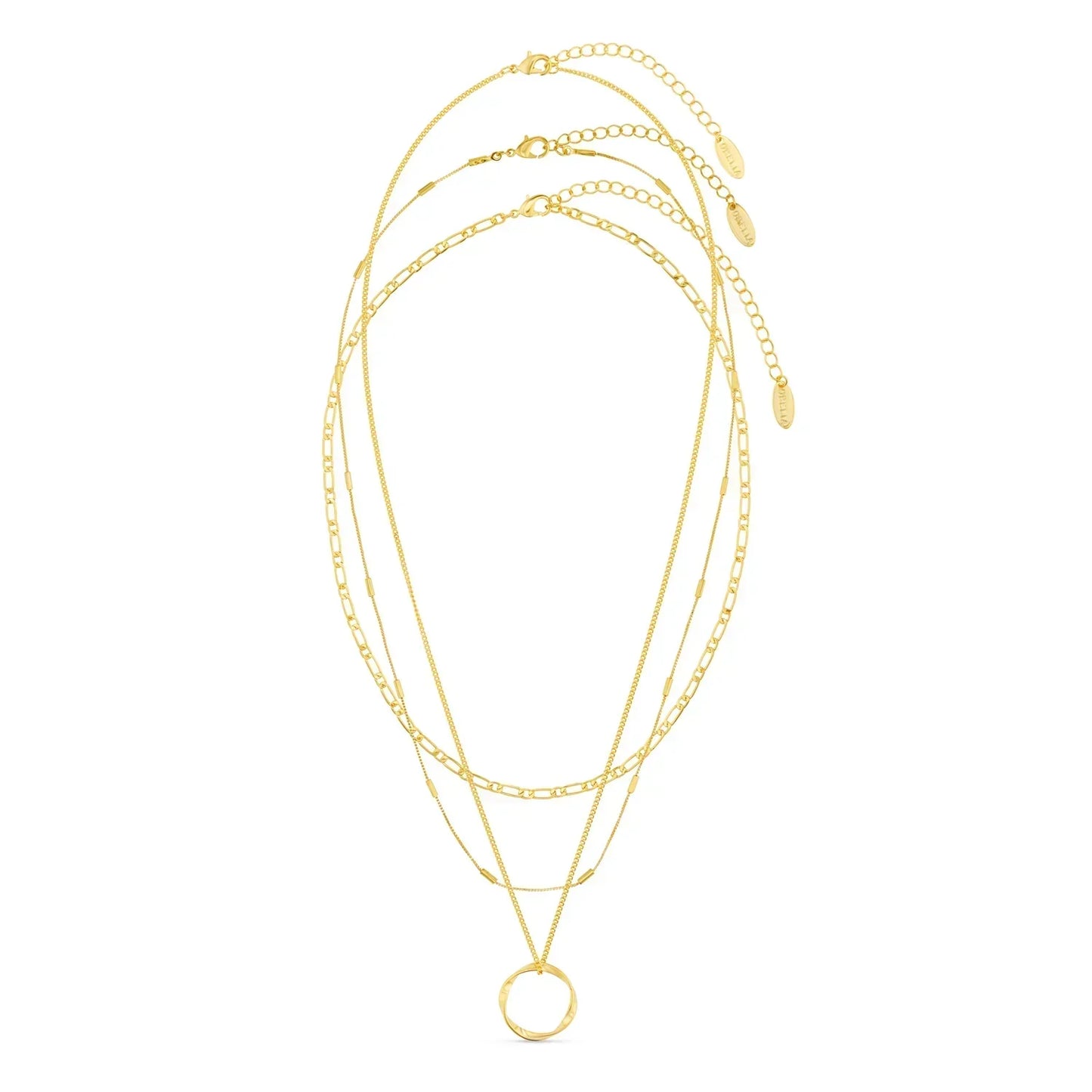 Collar de tres filas con círculos abiertos | Dorado