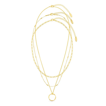 Collar de tres filas con círculos abiertos | Dorado